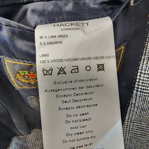 Hackett London Check Blazer Lady Jacket Size S Grey Wool Cashmere Office Chic - Picture 16 of 16